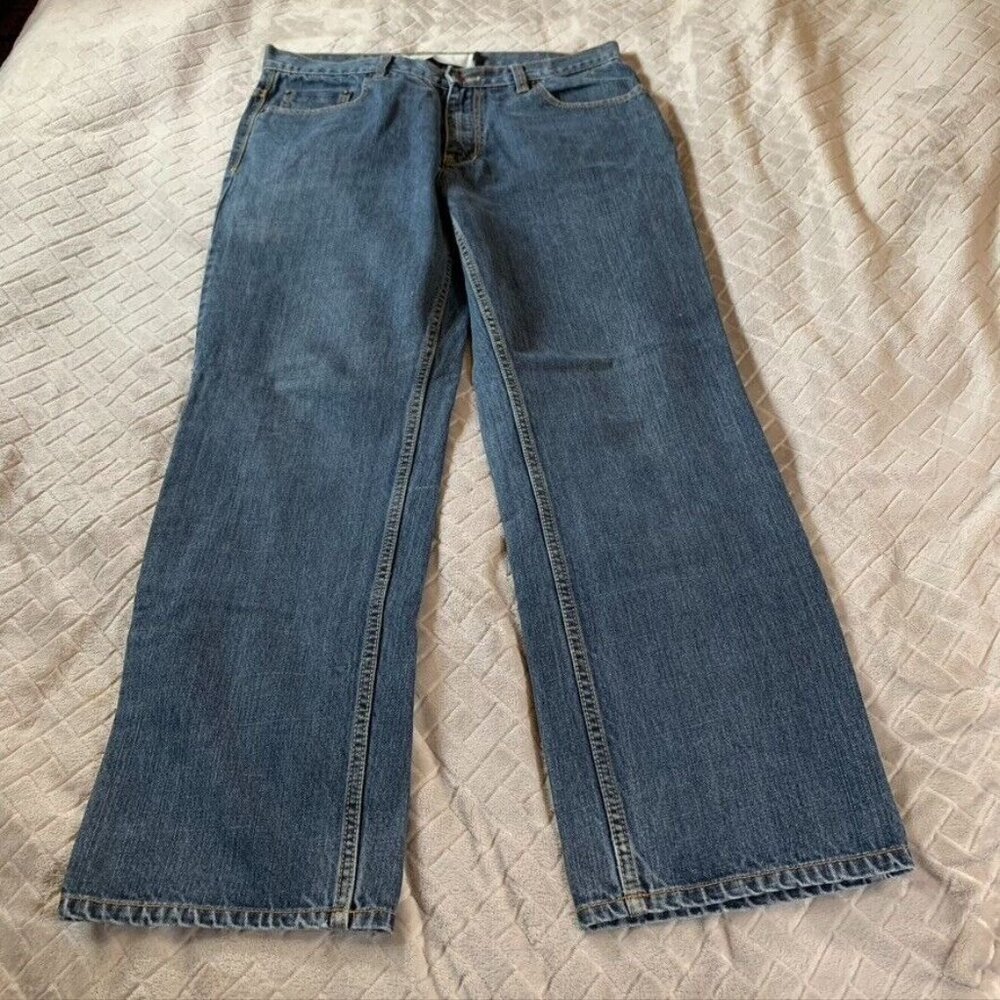 Free World Mens 34x30 Denim Jeans Blue Relaxed Straight Medium Wash 100% Cotton